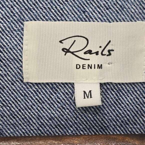 Rails Cheyenne Faux Shearling Collar Denim Zip Up Utility Jacket M Pockets - Picture 2 of 7